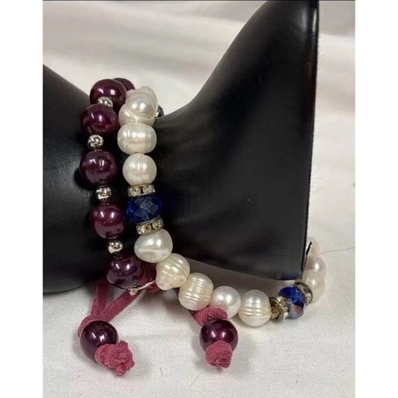 2 Vintage Faux pearls Lapis Lazuli Sadolite Beads Necklace - Picture 3 of 14